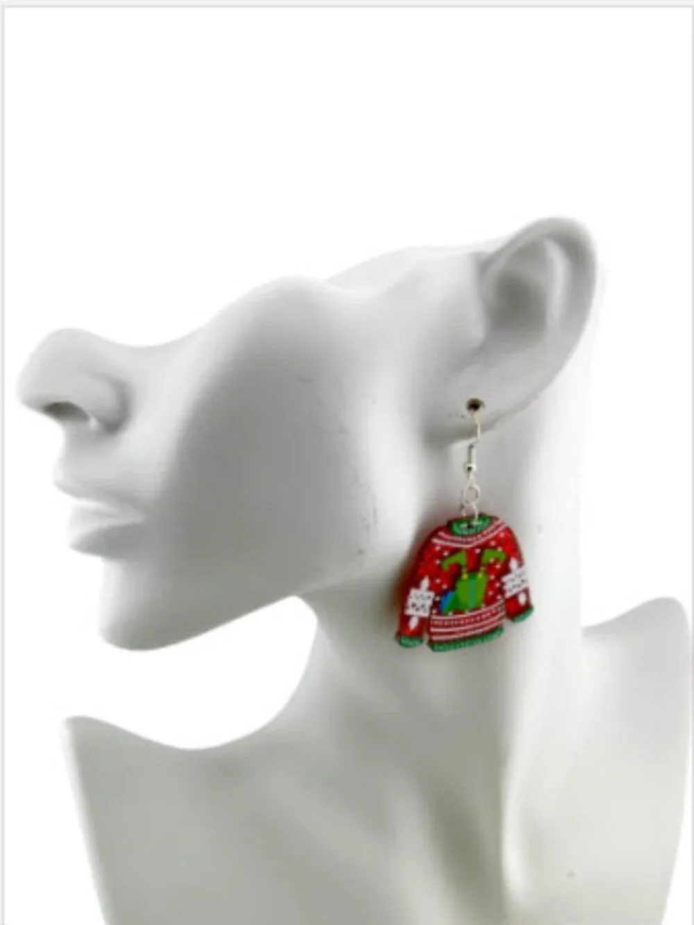 Ugly Elf Sweater Earrings Red Glitter Christmas Holiday Party Dangle Gift